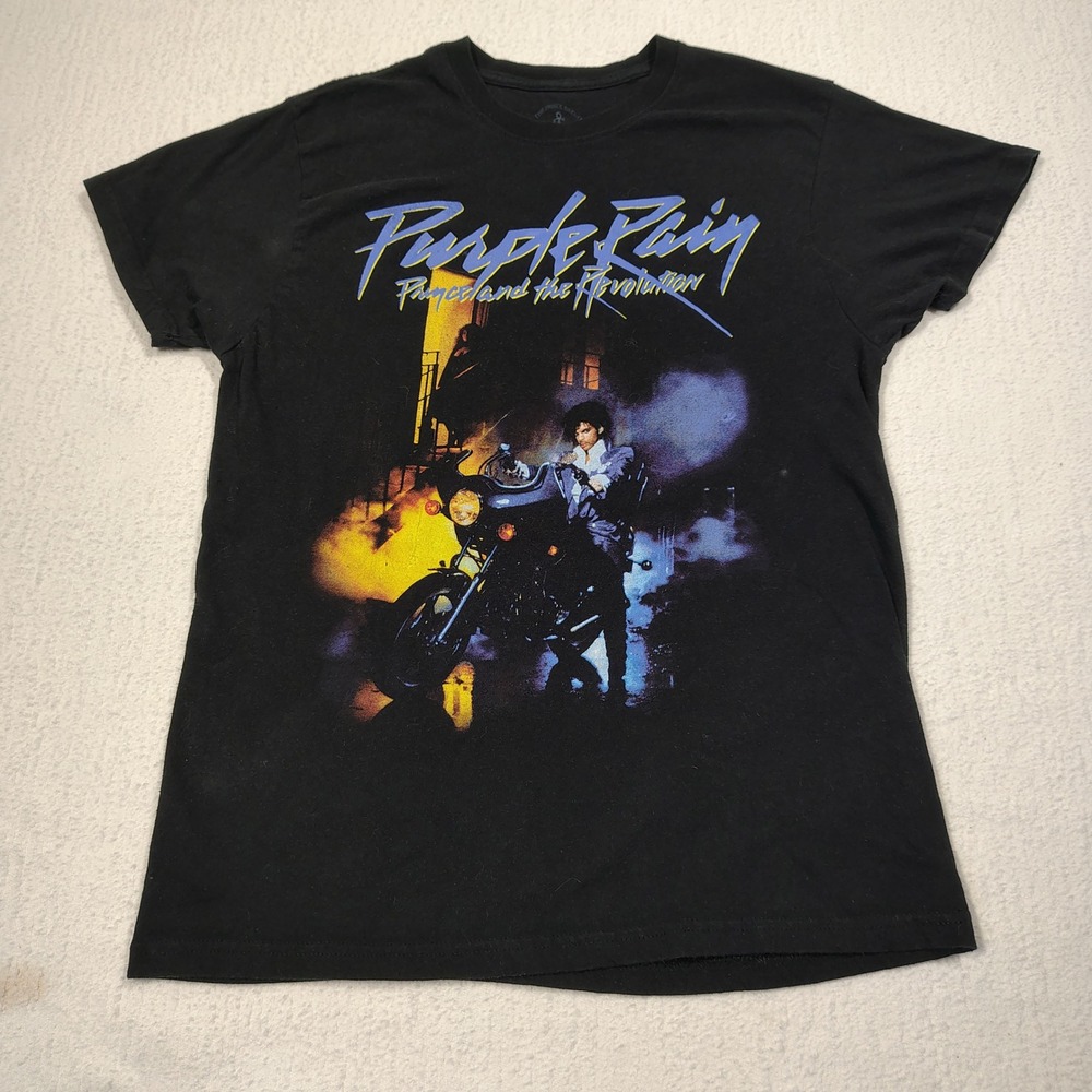 Prince Shirt Medium Black Purple Rain Cotton Graphic Rock Band Tee